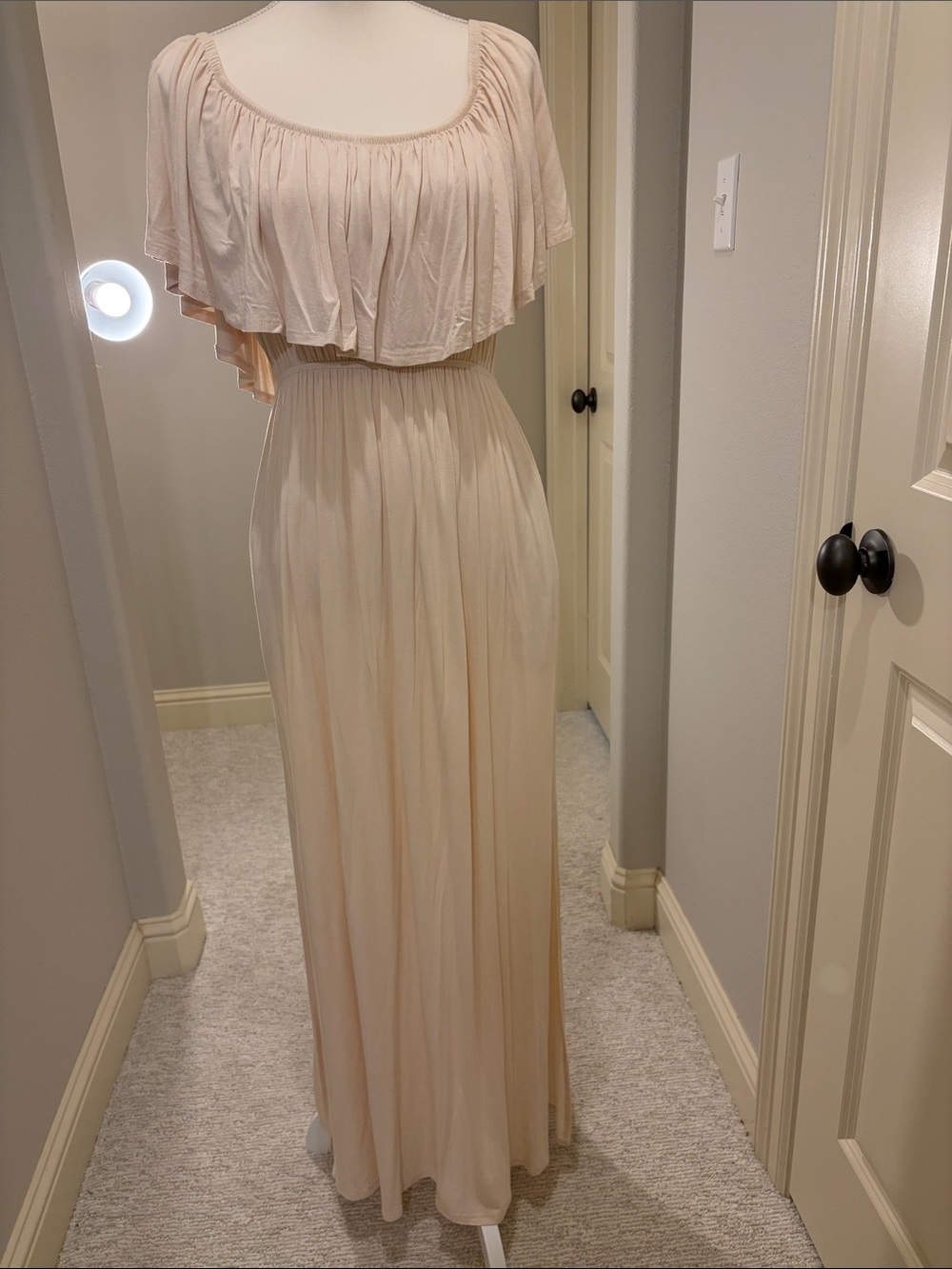 JODIFL Cream Off-Shoulder Maxi Dress